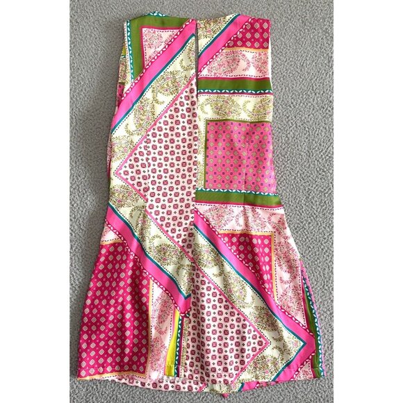 Zara Patchwork Print Scarf Pink Green Mini Deep V - Picture 4 of 16